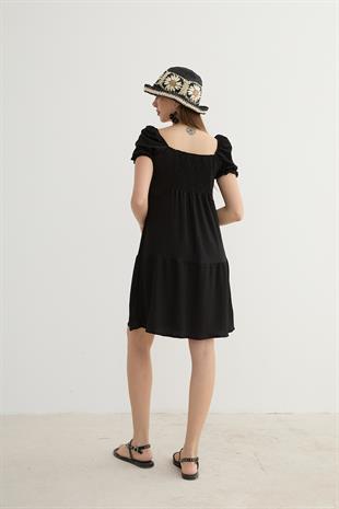 Karpuz Kol Detaylı Kısa Elbise SİYAH