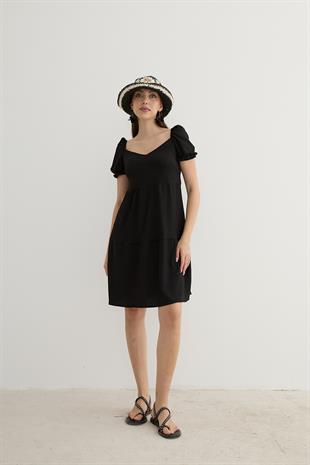 Karpuz Kol Detaylı Kısa Elbise SİYAH