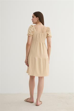 Karpuz Kol Detaylı Kısa Elbise TAŞ