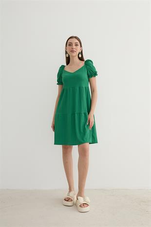 Karpuz Kol Detaylı Kısa Elbise YEŞİL