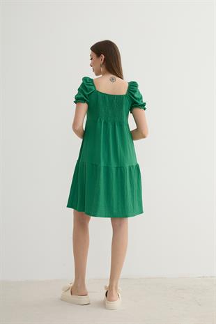 Karpuz Kol Detaylı Kısa Elbise YEŞİL
