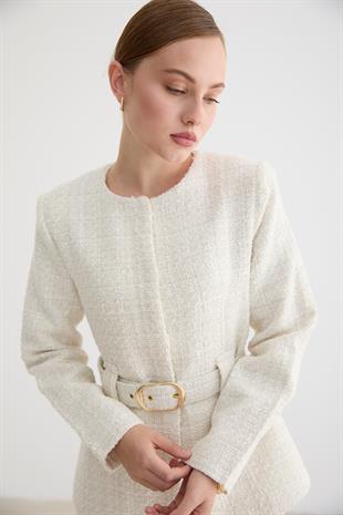 Kemer Detaylı Kadın Ceket EKRU