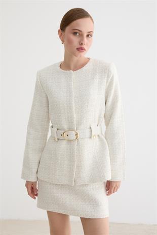 Kemer Detaylı Kadın Ceket EKRU