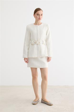 Kemer Detaylı Kadın Ceket EKRU