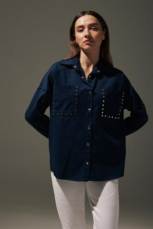 Linen Front Studded Womens Shirt