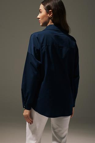 Linen Front Studded Womens Shirt