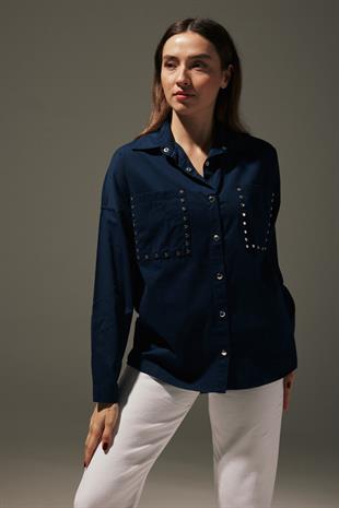 Linen Front Studded Womens Shirt