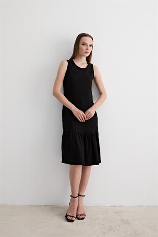 Kolsuz Midi Elbise SİYAH