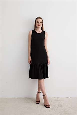 Kolsuz Midi Elbise SİYAH