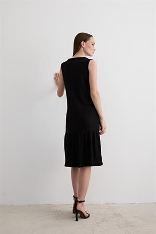 Kolsuz Midi Elbise SİYAH