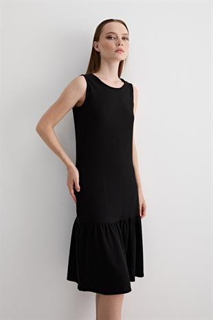 Kolsuz Midi Elbise SİYAH