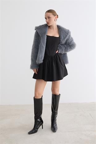 Kürklü Uzun Kollu Mont GRİ