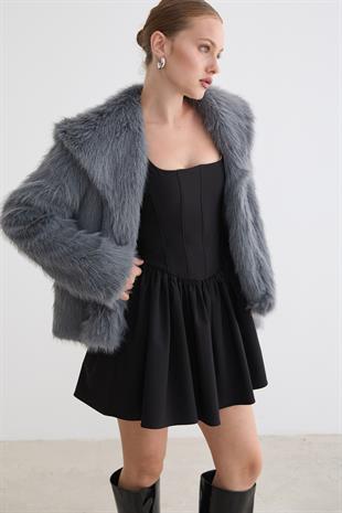 Kürklü Uzun Kollu Mont GRİ