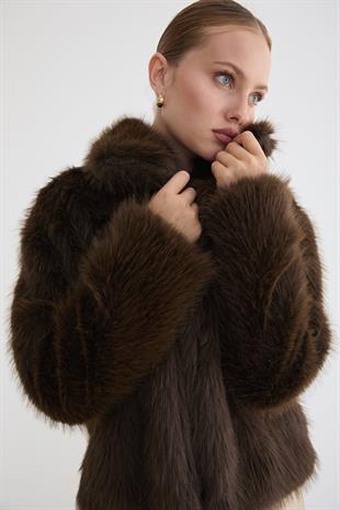 Kürklü Uzun Kollu Mont KAHVE