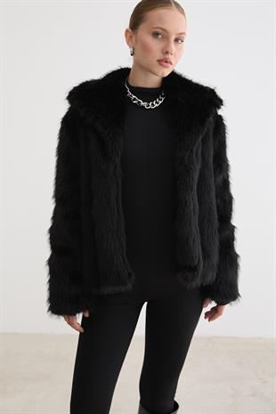 Kürklü Uzun Kollu Mont SİYAH