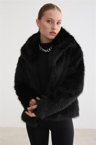 Kürklü Uzun Kollu Mont SİYAH