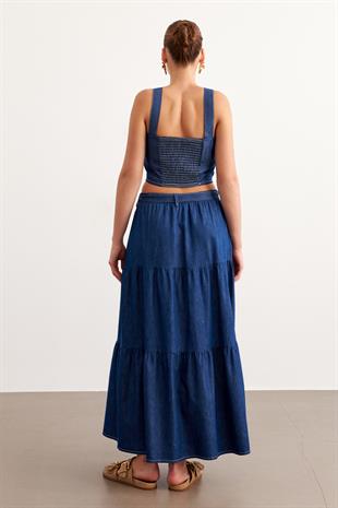 Kuşaklı Uzun Kot Etek RİNS YIKAMA