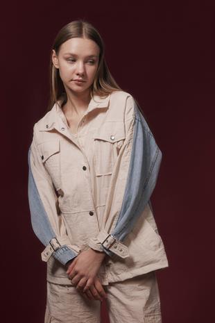 Paraşüt Kumaş Denim Kadın Ceket BLUE