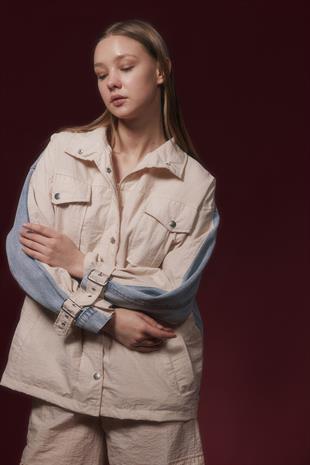 Paraşüt Kumaş Denim Kadın Ceket BLUE