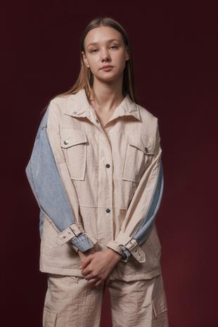 Paraşüt Kumaş Denim Kadın Ceket BLUE