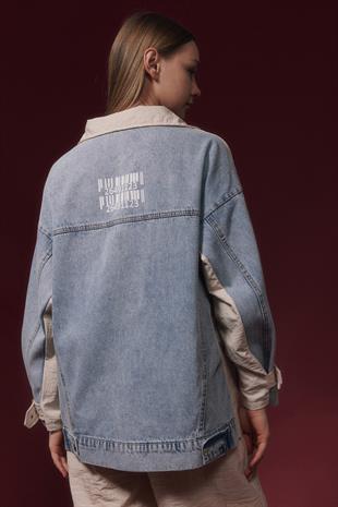 Paraşüt Kumaş Denim Kadın Ceket BLUE