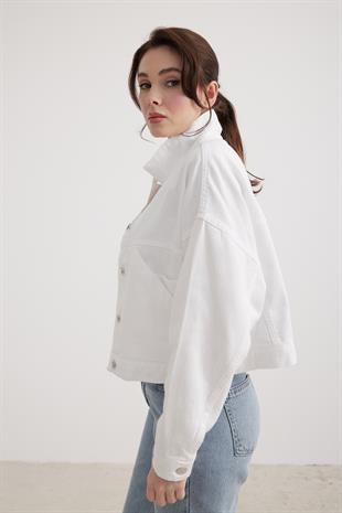 Kadın Geniş Cep Detaylı Kot Ceket BEYAZ