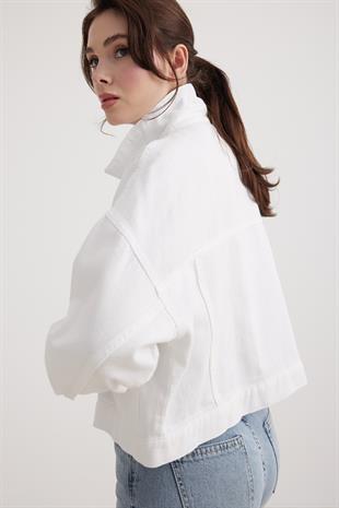Kadın Geniş Cep Detaylı Kot Ceket BEYAZ