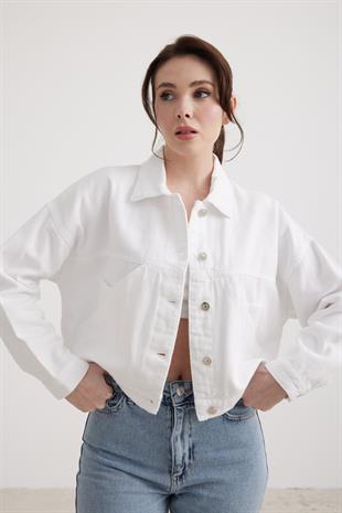 Kadın Geniş Cep Detaylı Kot Ceket BEYAZ