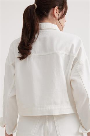 Snap Detail Womens Denim Jacket WHITE