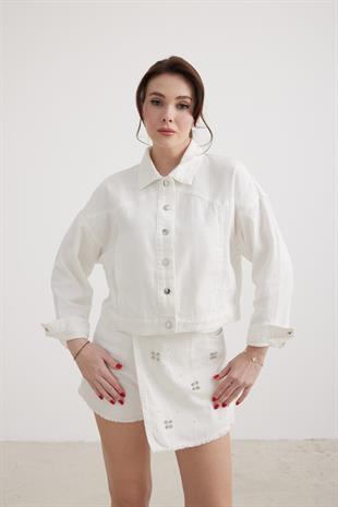 Snap Detail Womens Denim Jacket WHITE