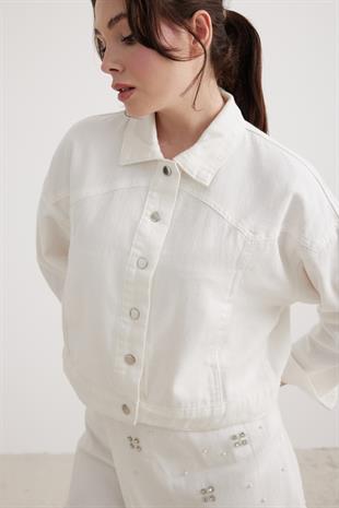Snap Detail Womens Denim Jacket WHITE