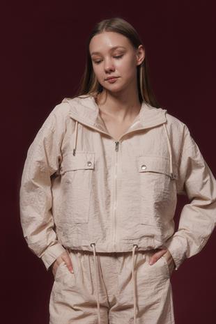 Paraşüt Fermuarlı Kadın Ceket TAŞ