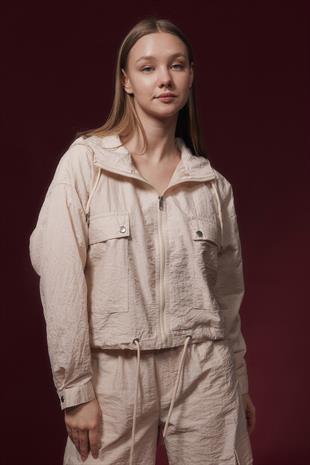 Paraşüt Fermuarlı Kadın Ceket TAŞ