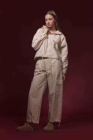 Paraşüt Fermuarlı Kadın Ceket TAŞ