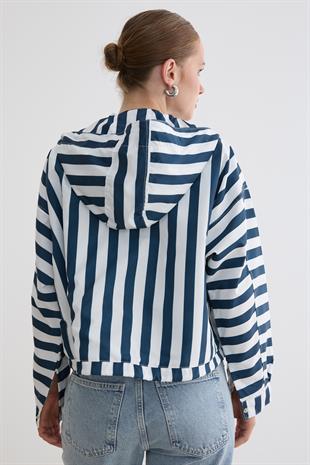 Marine Çizgili Kapüşonlu Ceket LACİVERT ÇİZGİLİ