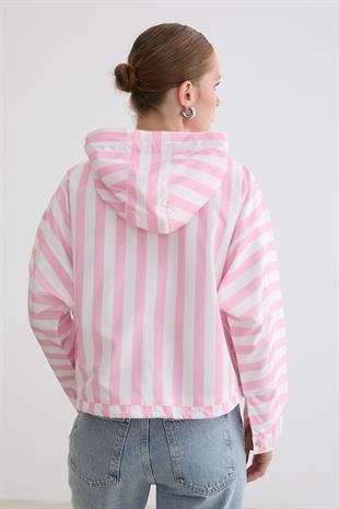 Marine Çizgili Kapüşonlu Ceket PEMBE ÇİZGİLİ