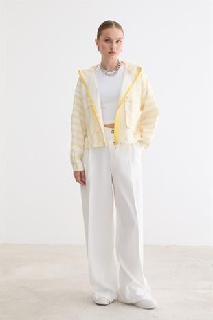 Marine Çizgili Kapüşonlu Ceket SARI ÇİZGİLİ