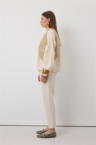 Müslin Salaş Bel Lastikli Kadın Pantolon TAŞ