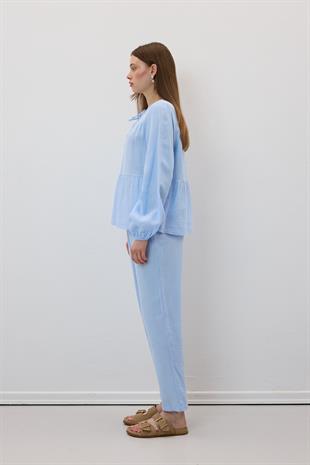 Müslin Salaş Bel Lastikli Kadın Pantolon MAVİ