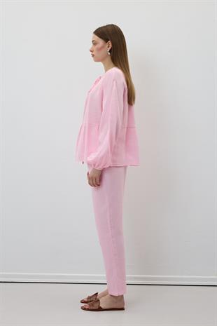 Müslin Salaş Bel Lastikli Kadın Pantolon PEMBE