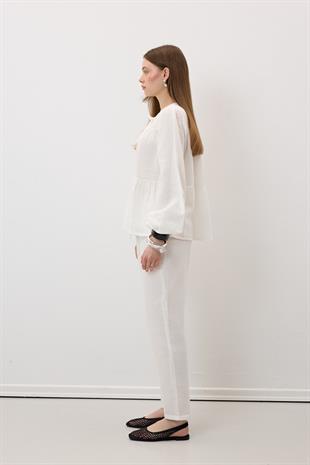 Müslin Salaş Bel Lastikli Kadın Pantolon EKRU