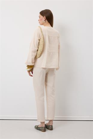 Müslin Salaş Bel Lastikli Kadın Pantolon TAŞ