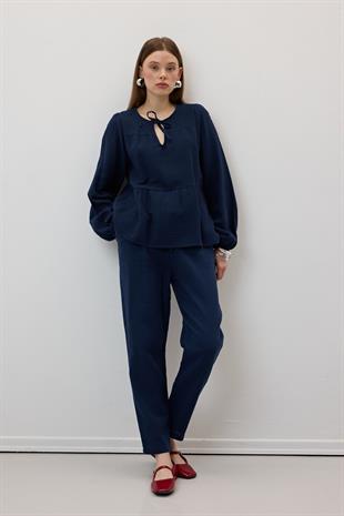 Müslin Salaş Bel Lastikli Kadın Pantolon LACİVERT