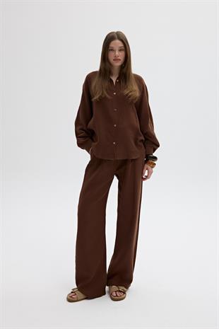 Müslin Salaş Kadın Pantolon KAHVE