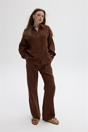 Müslin Salaş Kadın Pantolon KAHVE