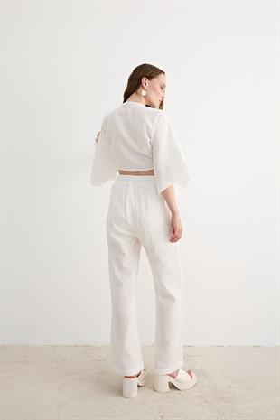 Nakış Detaylı Bağlamalı Bluz EKRU