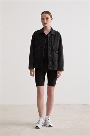 Nakışlı Kot Ceket BLACK