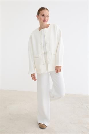 Ön Düğmeli Cep Detaylı Mont EKRU