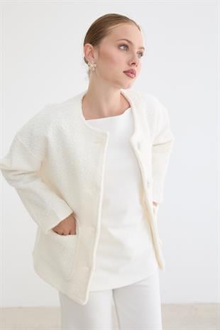 Ön Düğmeli Cep Detaylı Mont EKRU