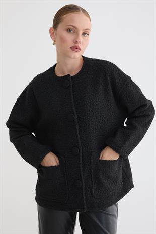 Ön Düğmeli Cep Detaylı Mont SİYAH